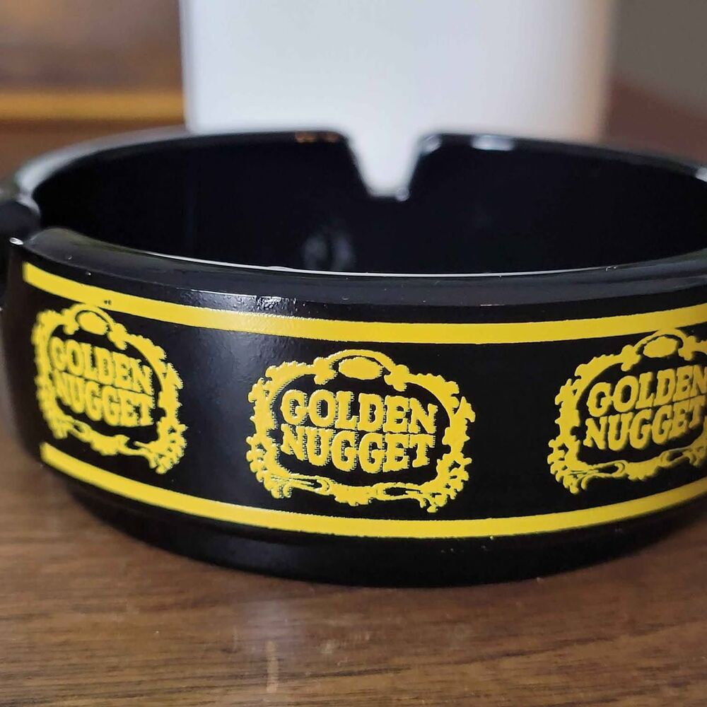 Vintage Las Vegas Golden Nugget Ashtray Black Gold